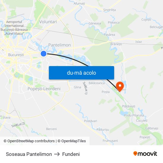 Harta de Soseaua Pantelimon către Fundeni