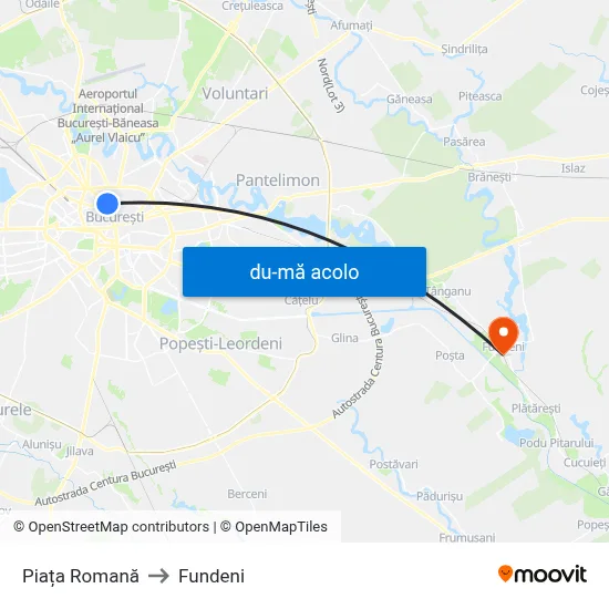 Harta de Piața Romană către Fundeni