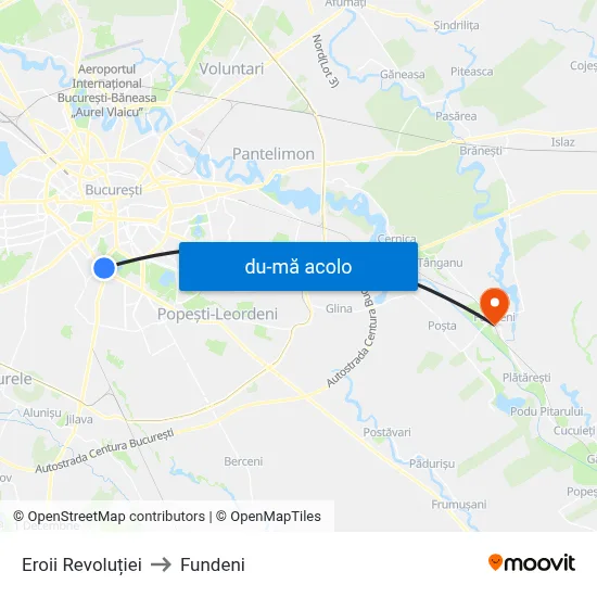 Harta de Eroii Revoluției către Fundeni