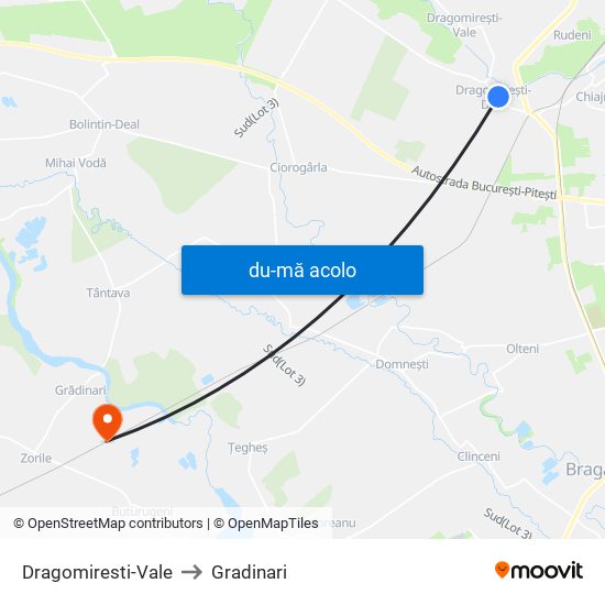 Harta de Dragomiresti-Vale către Gradinari