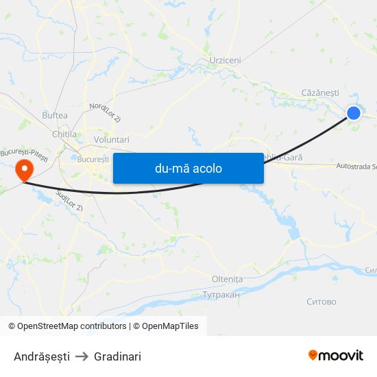 Harta de Andrășești către Gradinari