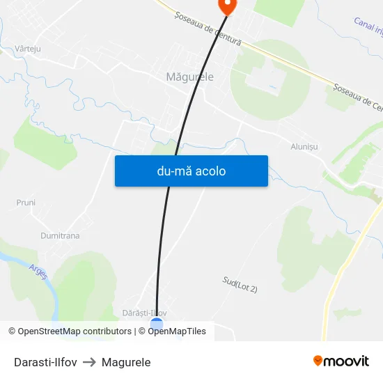 Harta de Darasti-Ilfov către Magurele