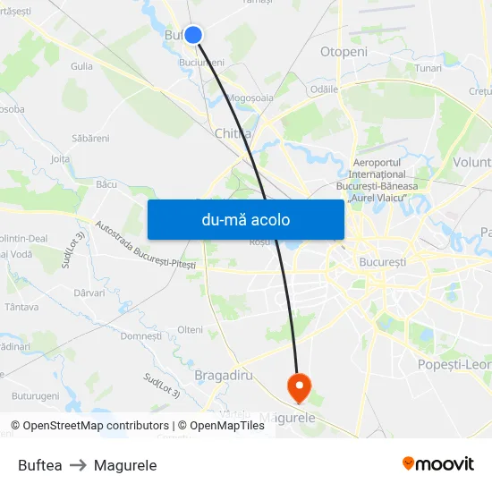 Harta de Buftea către Magurele