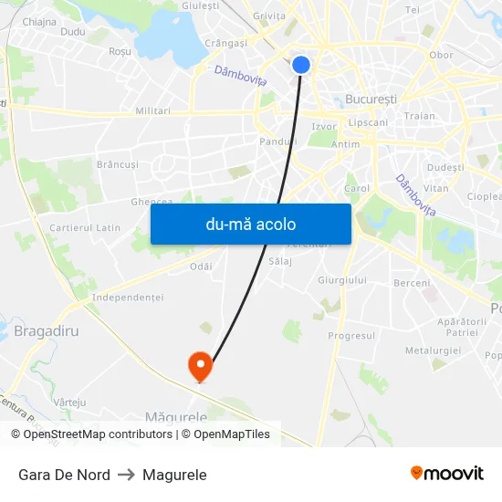 Harta de Gara De Nord către Magurele