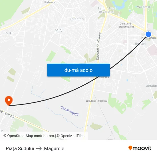 Harta de Piața Sudului către Magurele