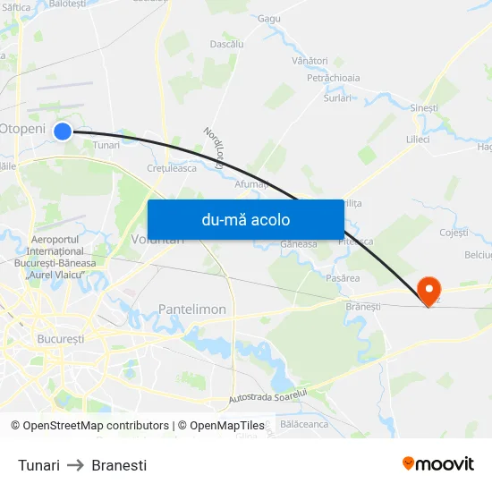 Harta de Tunari către Branesti