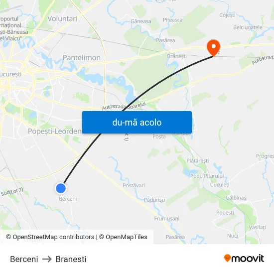 Harta de Berceni către Branesti