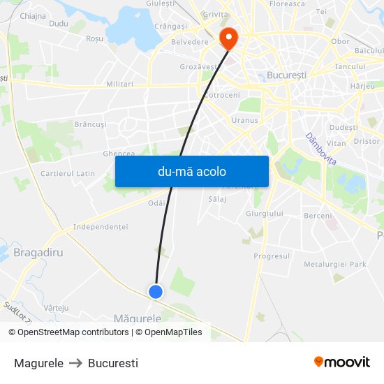 Harta de Magurele către Bucuresti