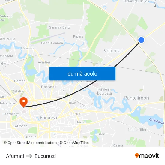 Harta de Afumati către Bucuresti