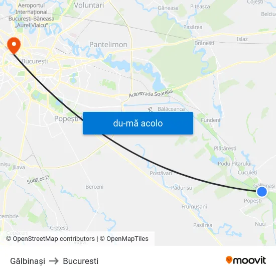 Harta de Gălbinași către Bucuresti