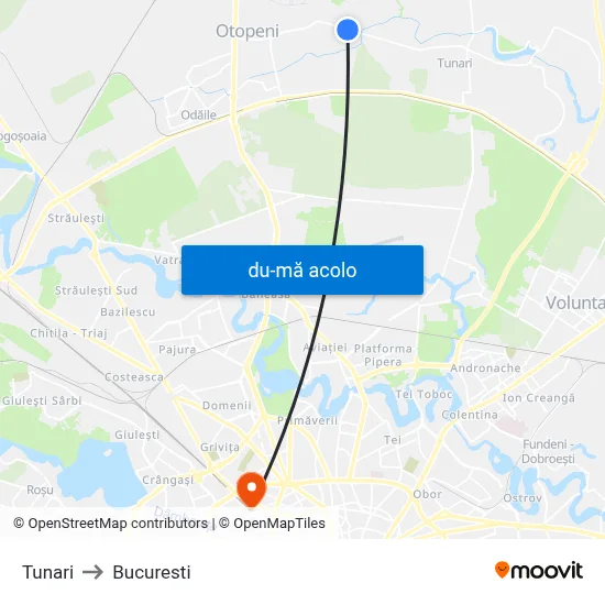 Harta de Tunari către Bucuresti