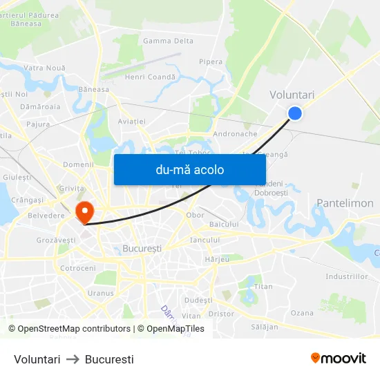 Harta de Voluntari către Bucuresti