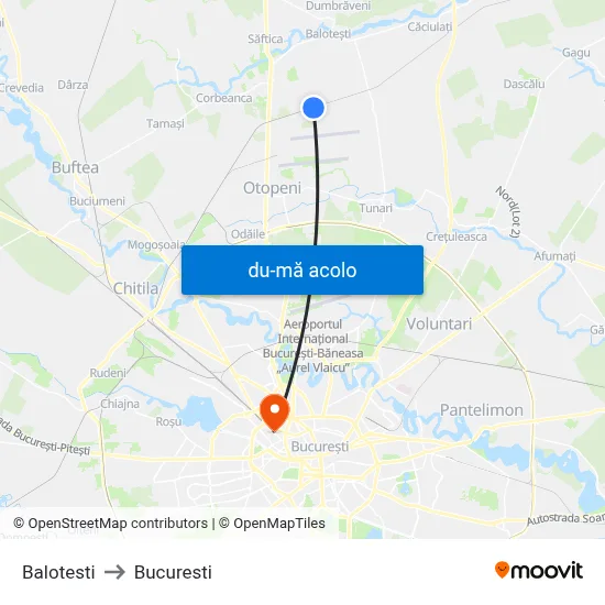 Harta de Balotesti către Bucuresti