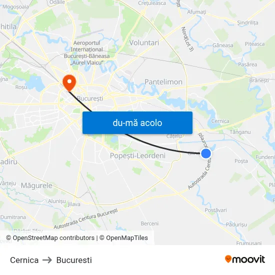 Harta de Cernica către Bucuresti
