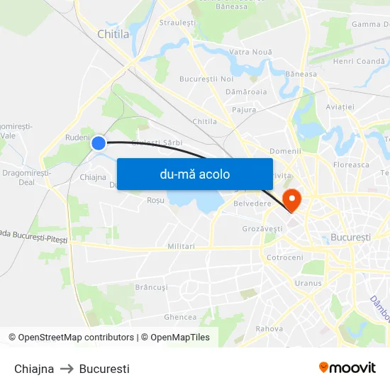 Harta de Chiajna către Bucuresti