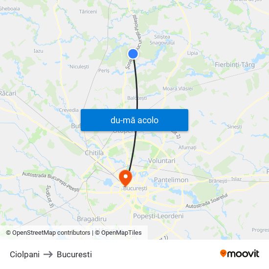 Harta de Ciolpani către Bucuresti