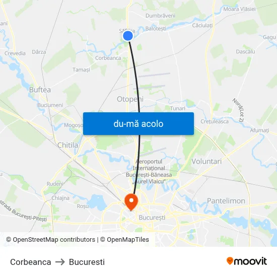 Harta de Corbeanca către Bucuresti