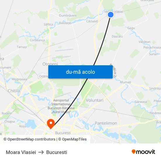Harta de Moara Vlasiei către Bucuresti