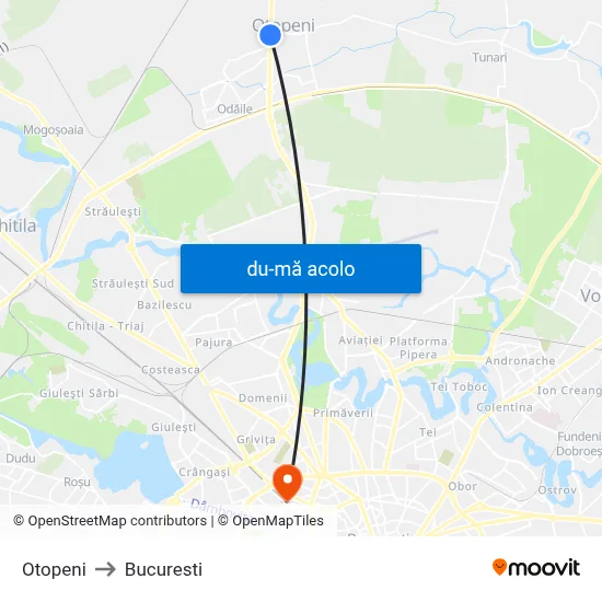 Harta de Otopeni către Bucuresti