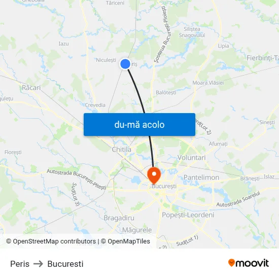 Harta de Peris către Bucuresti