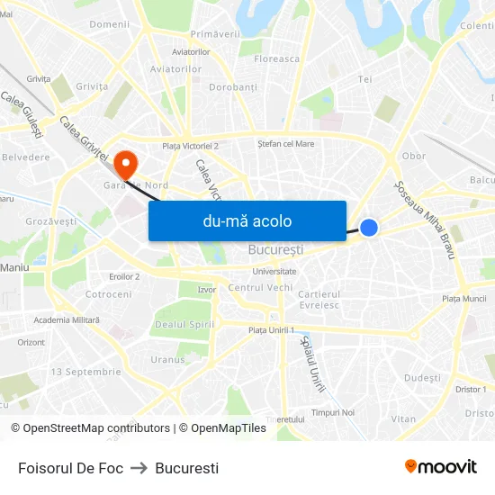 Harta de Foisorul De Foc către Bucuresti