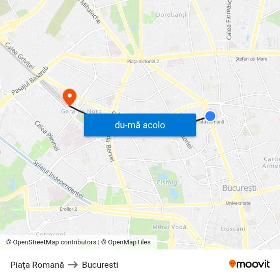 Harta de Piața Romană către Bucuresti