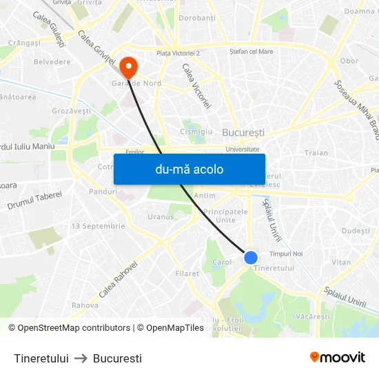 Harta de Tineretului către Bucuresti