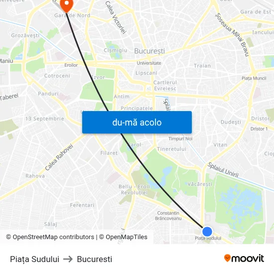 Harta de Piața Sudului către Bucuresti