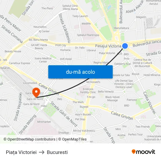 Harta de Piața Victoriei către Bucuresti