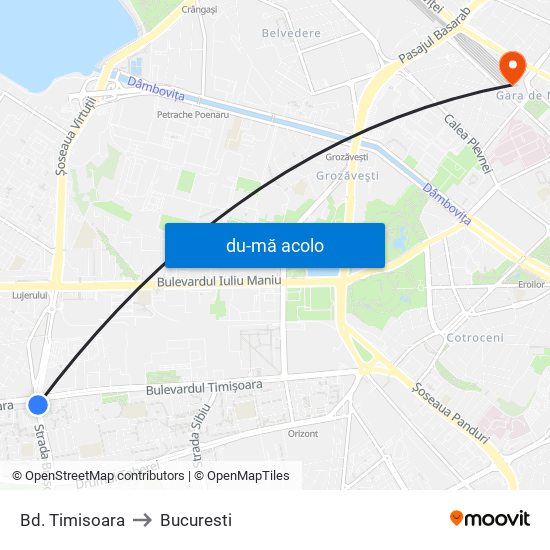 Harta de Bd. Timisoara către Bucuresti