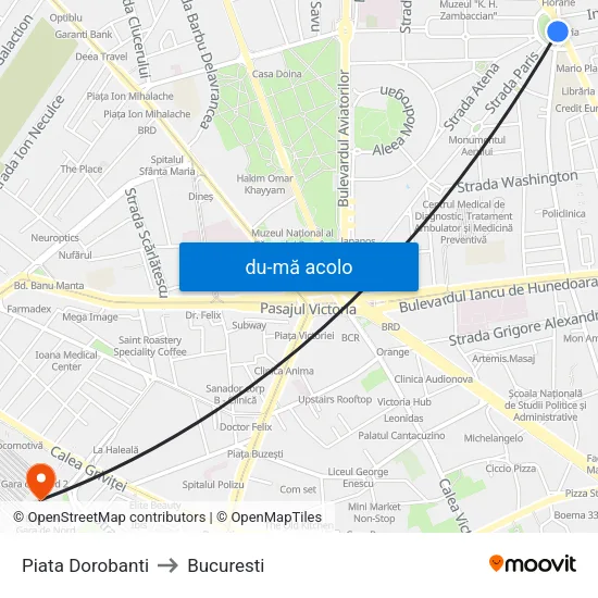 Harta de Piata Dorobanti către Bucuresti