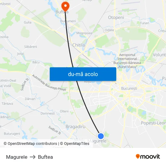 Harta de Magurele către Buftea