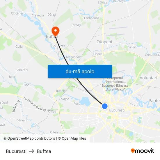 Harta de Bucuresti către Buftea