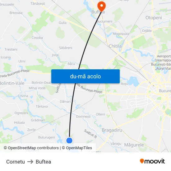 Harta de Cornetu către Buftea