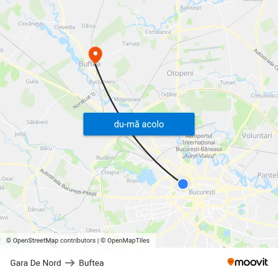 Harta de Gara De Nord către Buftea