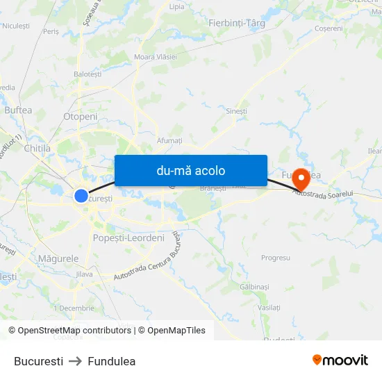 Harta de Bucuresti către Fundulea