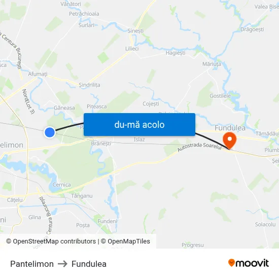 Harta de Pantelimon către Fundulea
