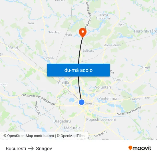 Harta de Bucuresti către Snagov