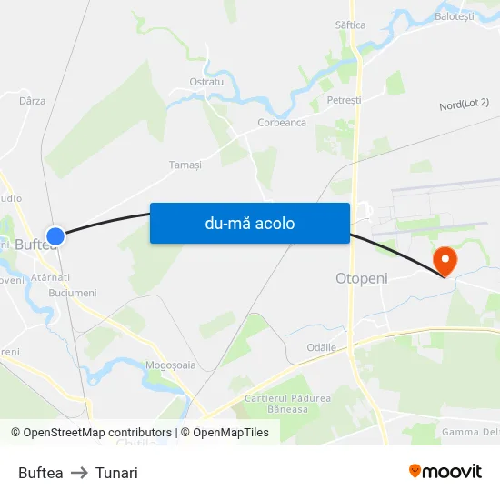 Harta de Buftea către Tunari