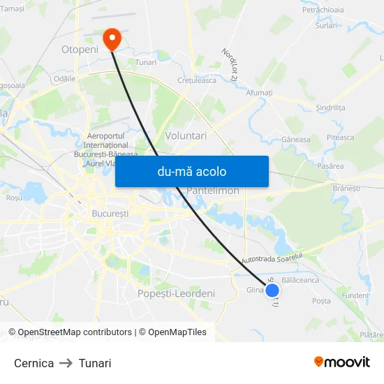 Harta de Cernica către Tunari