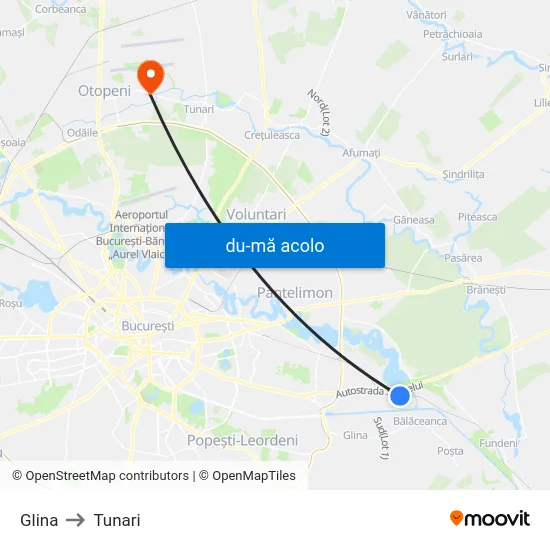 Harta de Glina către Tunari