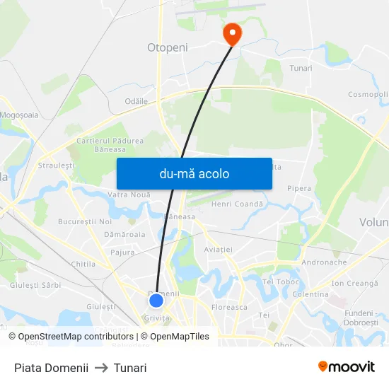 Harta de Piata Domenii către Tunari