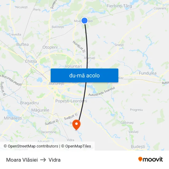 Harta de Moara Vlăsiei către Vidra