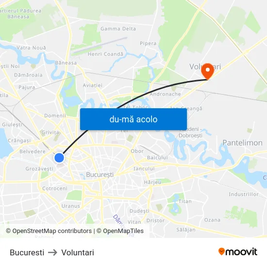 Harta de Bucuresti către Voluntari