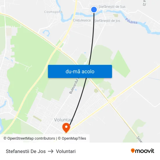 Harta de Stefanestii De Jos către Voluntari