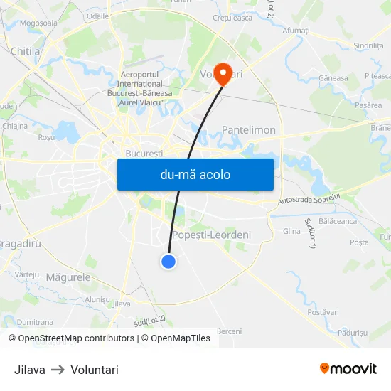 Harta de Jilava către Voluntari
