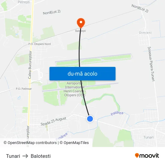 Harta de Tunari către Balotesti