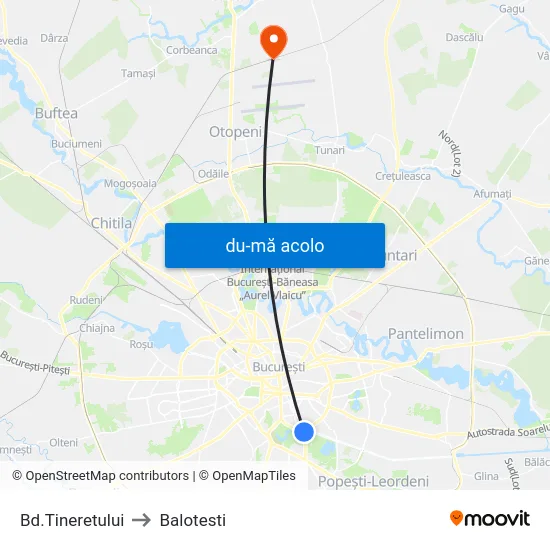 Harta de Bd.Tineretului către Balotesti