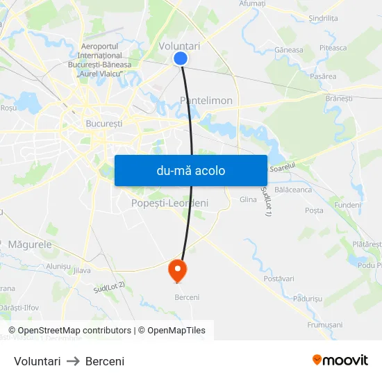 Harta de Voluntari către Berceni
