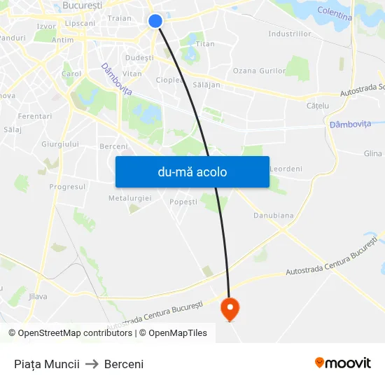 Harta de Piața Muncii către Berceni